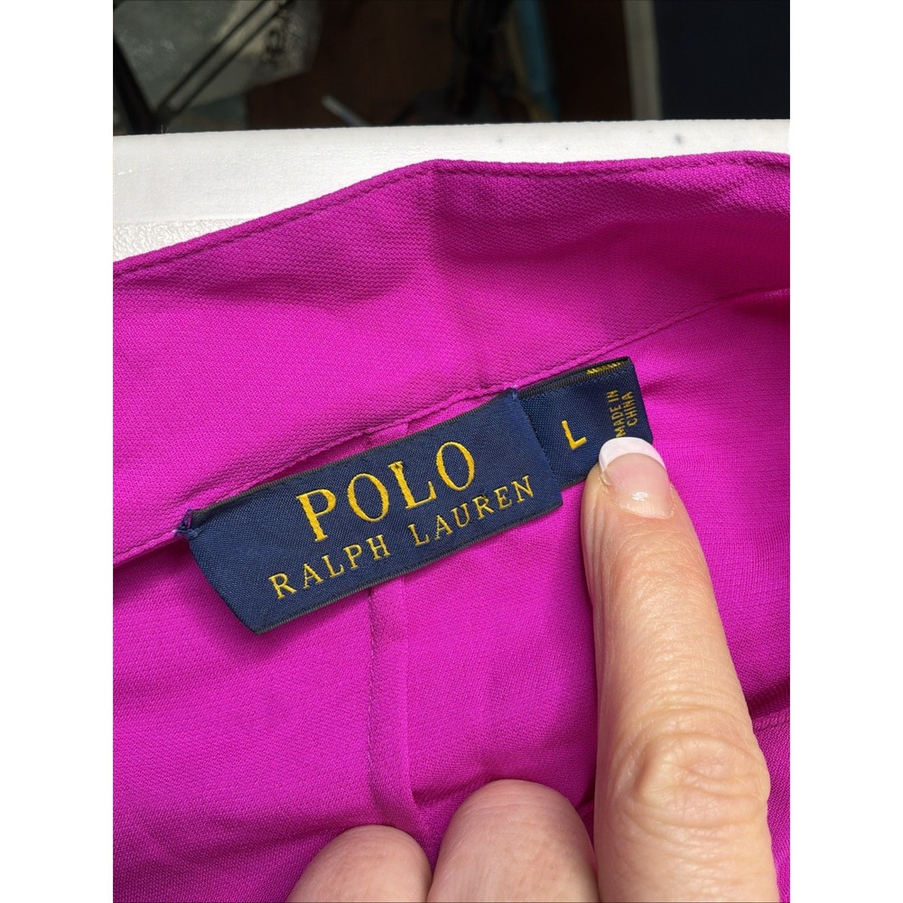 Polo Ralph Lauren Women's Size L 100% Silk Blouse Hot Pink V Neck Office Travel - Picture 6 of 8